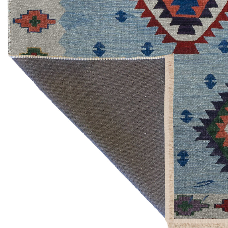 Tapis décoratif multicolore à motif frangé rétro, Rectangle 3 pi 11 po x 5 pi 10 po
