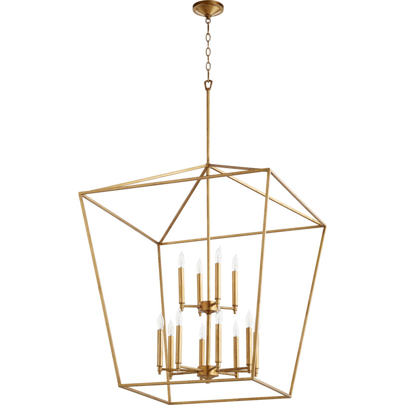 Arletta 12 - Light Dimmable Lantern Geometric Chandelier, Gold Leaf
