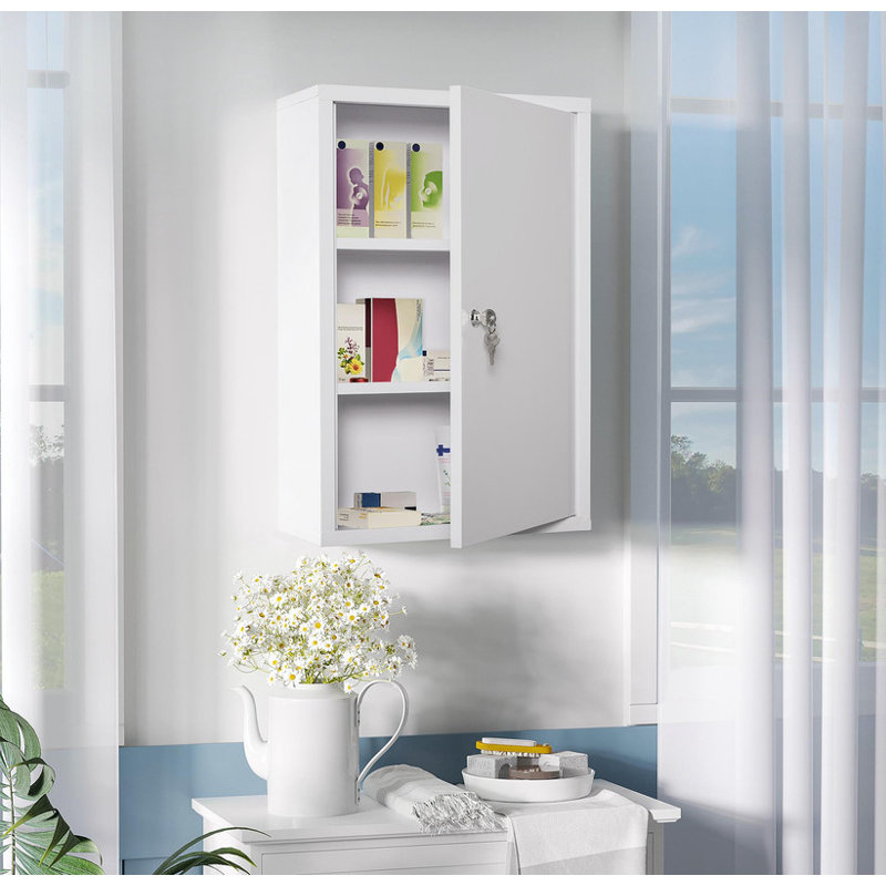 Armoire à pharmacie murale en acier à 3 niveaux - Boîte de rangement d'urgence verrouillable avec 2 clés | Résistant à la rouille pour la salle de bain et la cuisine | Armoire murale peu encombrante (miroir non inclus)