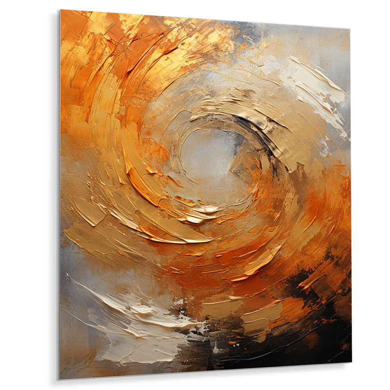 «Gold Orange Desert Mirage Spiral», art mural spirales abstraites en métal, H 20 po x l 12 po x P 1 po