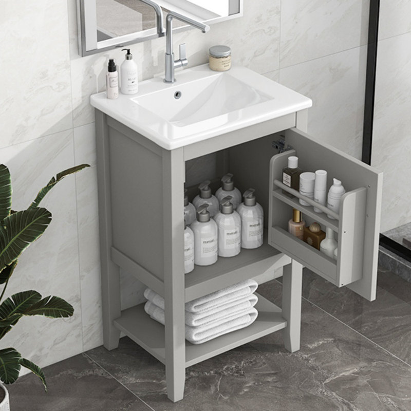Meuble-lavabo de 20 po avec lavabo, armoire de salle de bain avec porte à fermeture douce, support de rangement et tablette ouverte