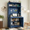 Buffet 69 po avec huche et poste de travail pliable, armoire de rangement multifonctionnelle avec tablette réglable et prise de courant