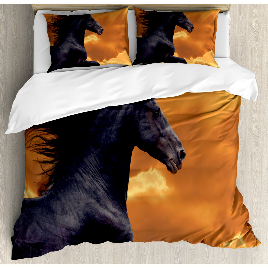 Bettbezug Set, Galloping Friese, Natur, Schwarz Orange