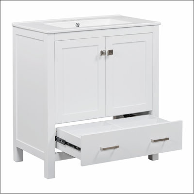 Meuble-lavabo de salle de bain avec lavabo simple, armoire encastrée combinée