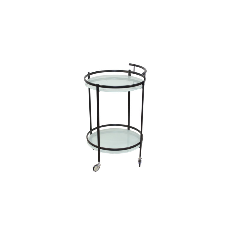 Hub Serving Cart, Frosted Glass, Black