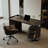 Black Rectangular Solid + Manufactured Wood with 2 drawers desk-109555053