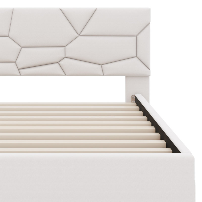 Lit plateforme tapissier avec lit gigogne, Beige, Double, No Storage Included