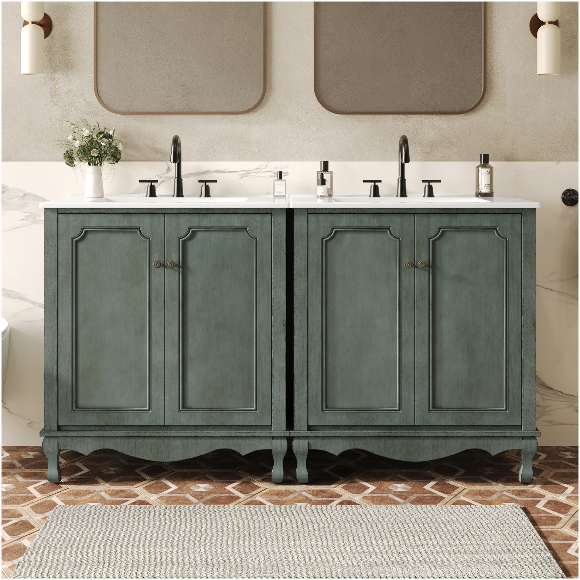 Hokku Designs Double Sinks Bathroom Vanity Set, Vintage Bathroom