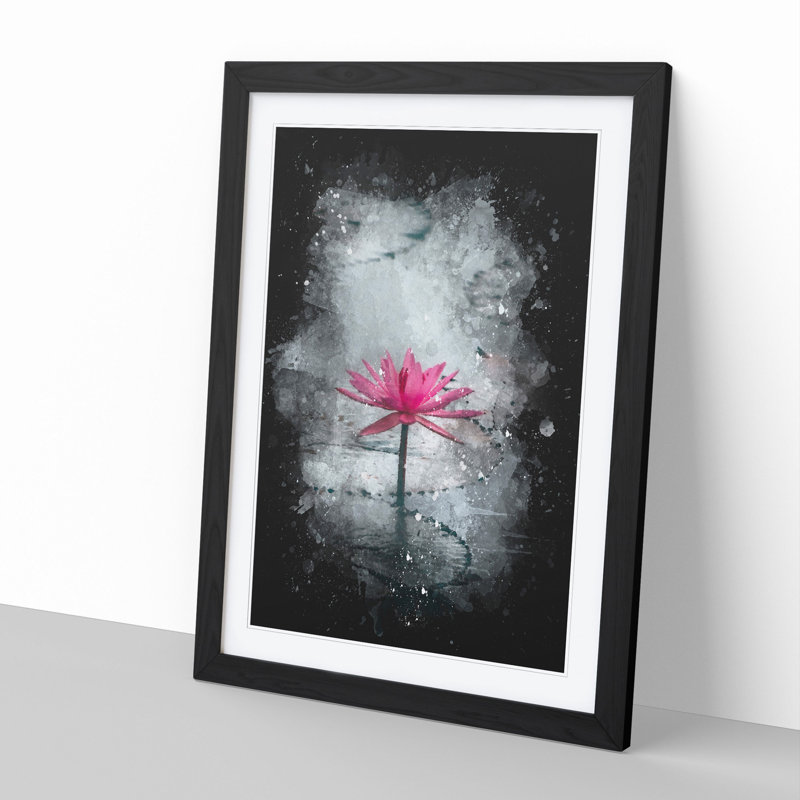A Sacred Lotus Flower Paint Splash - Picture Frame Graphic Art, Black, 65cm H x 48cm W x 2cm D