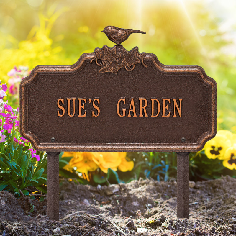 Chickadee Ivy 1-Line Personalized Garden Sign, Antique Copper, Yes