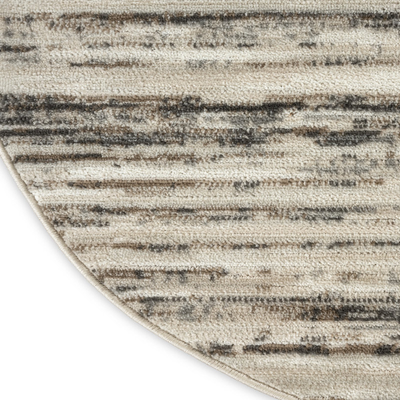 Tapis crème / ivoire en polyester / polypropylène tissé à la machine Corel, Rond 4 pi