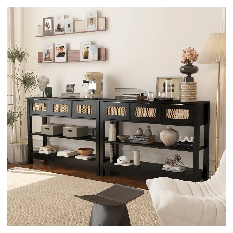 86.6'' Console Table set of 2, Black