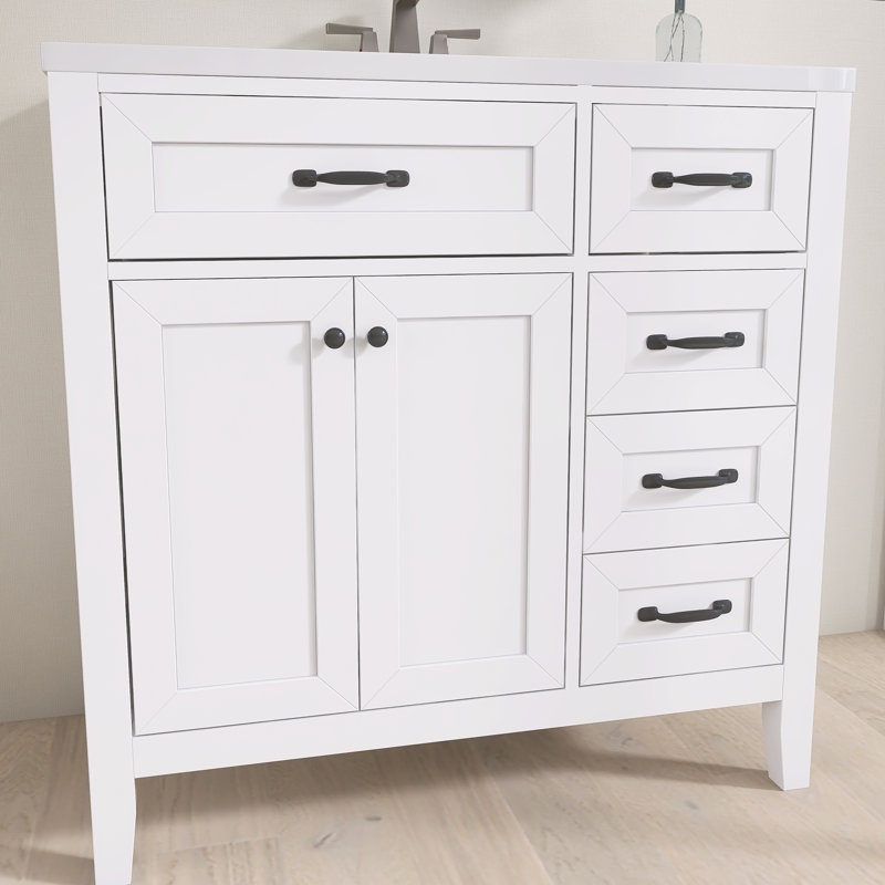 35,98 po Meuble-lavabo autoportant à simple cuve avec comptoir en céramique blanc non assemblé, Blanc