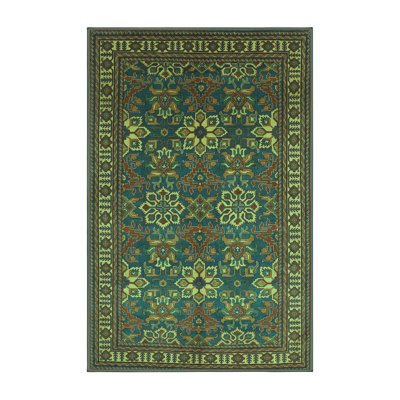 Tapis carré carré en chenille tissé à la machine en turquoise / bleu / brun