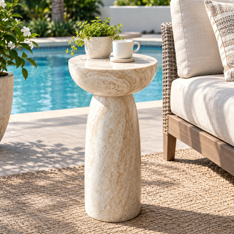 Table d'appoint de patio en pierre naturelle