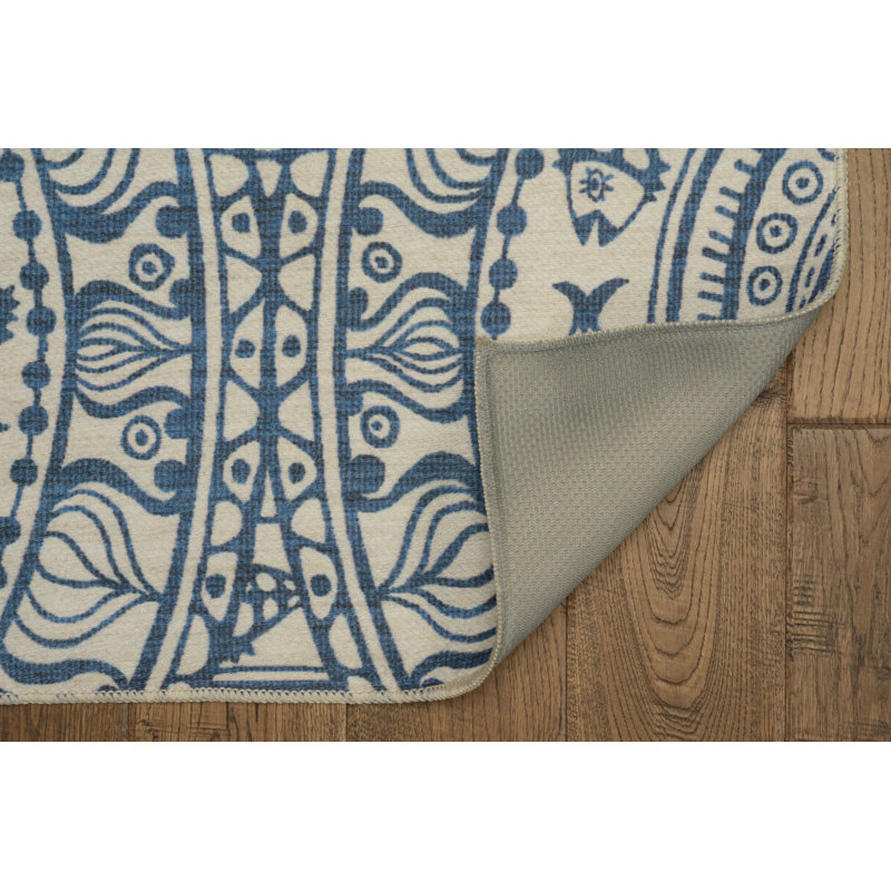 Rectangle Ocean Medallions Ivory and Beige Indoor Outdoor Machine Washable Area Rug, Rectangle 2' x 3'