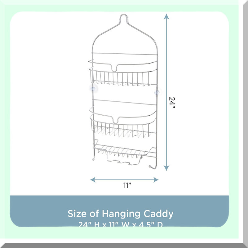 Rust-Resistant 3-Shelf Chrome Shower Caddy with Suction Cups and Razor Holders