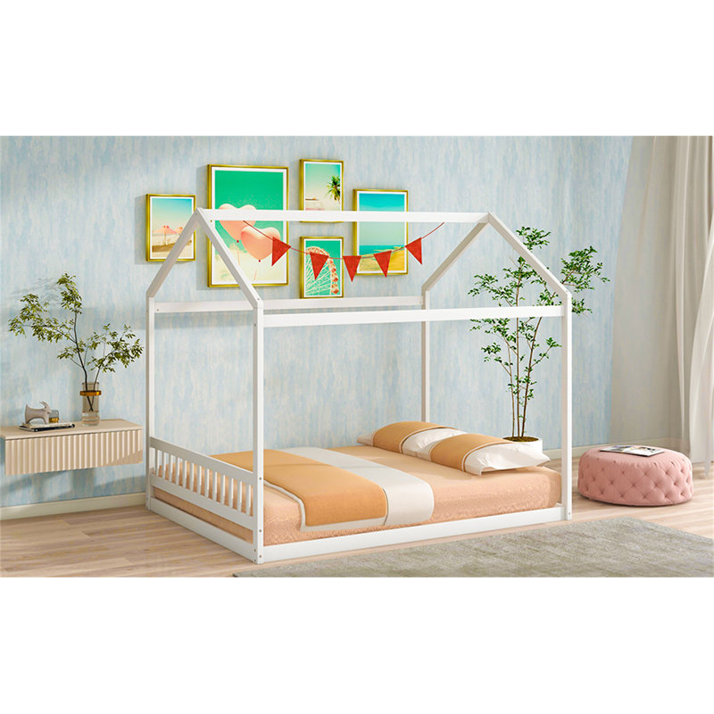 Lit en bois avec tête de lit, Blanc