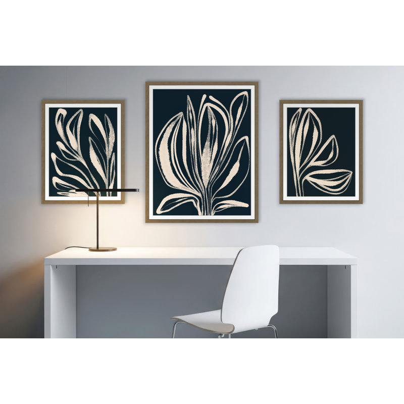 Navy Botanical 2 Print by Alicia Bock, Walnut, 30" H x 24" W