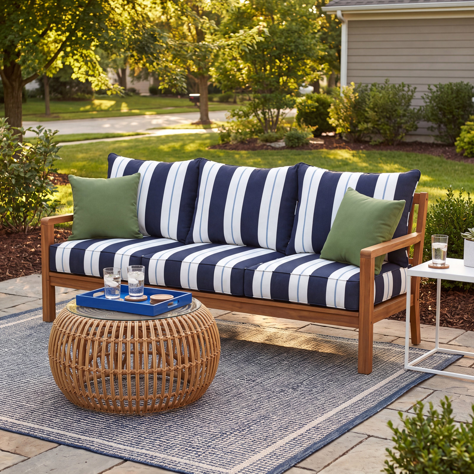Deana 27" Sunbrella® Seat and Back Cushion, Navy Stripe Sunbrella®, 25" W x 23" H