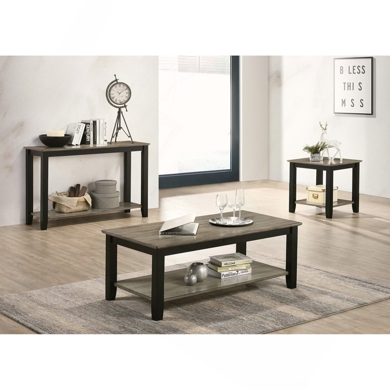 Table de bout avec tablette ouverte en brun foncé et gris