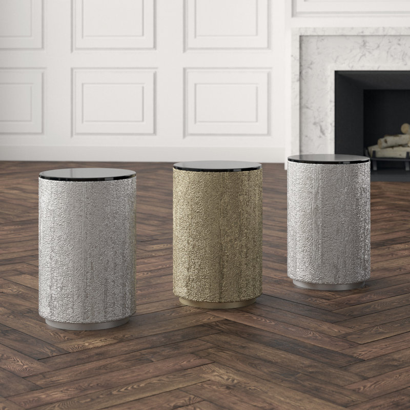 Hemp Etched Barrel Table, Antique Brass