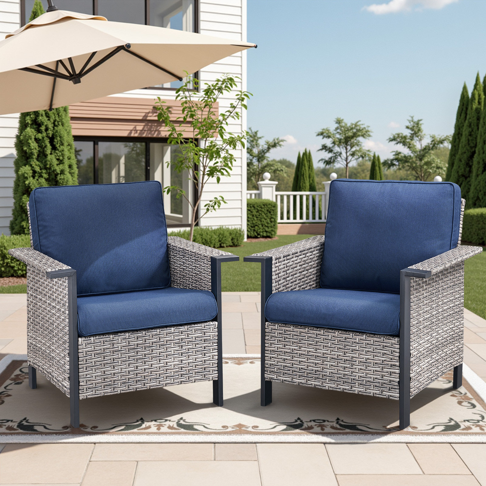 Patio Chairs Set of 2 with All Weather Breathable Fabric-Black main image 1