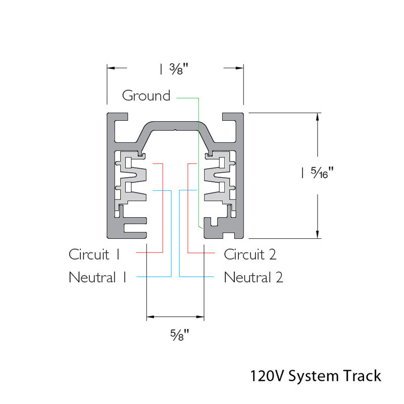 120V W Track, 1.375" H x 48" W x 1.3125" D, Platinum