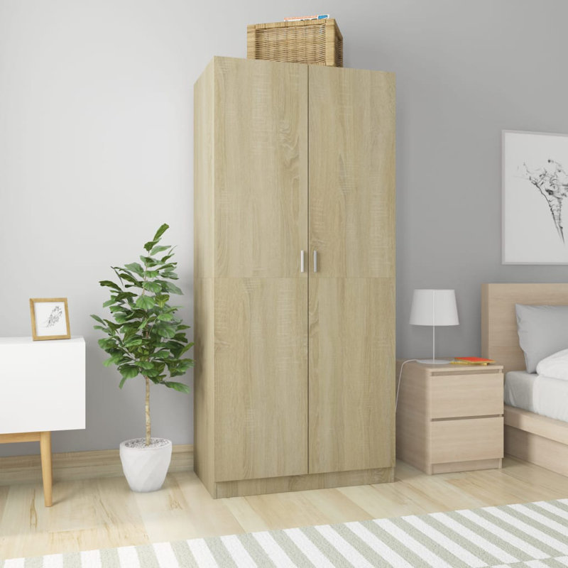 Benefiel 2 Door Wardrobe, 200cm H x 90cm W x 52cm D, Oak