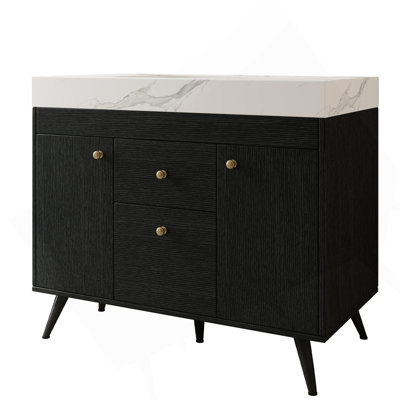 36" Modern Freestanding Bathroom Vanity With Sintered Stone Top, Ceramic Sink & Smart Storage