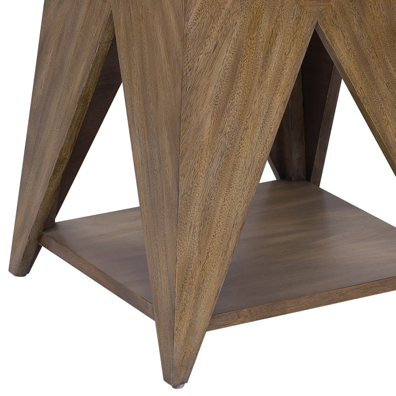 Honey Brown Geometric Square Wood Accent Table