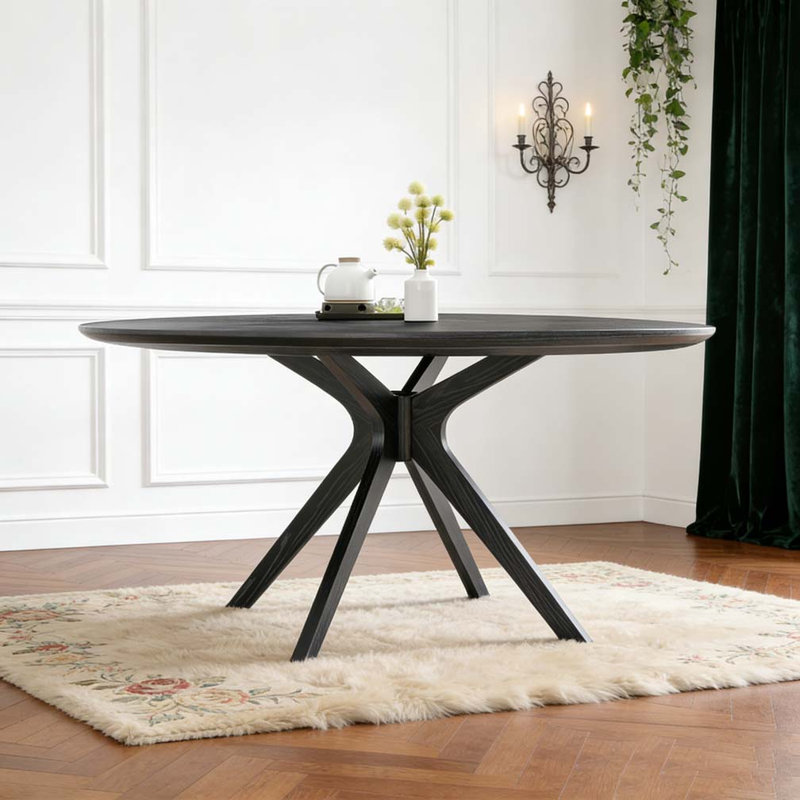 47.2" Solid Wood Round Dining Kitchen Table for 4-6 People, Black