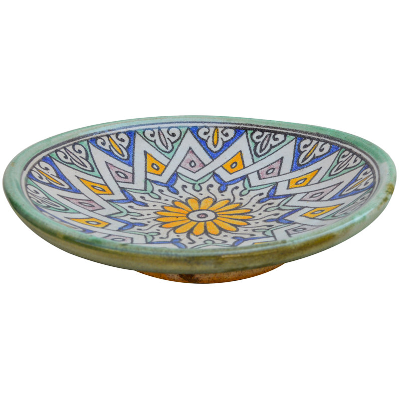 Assiette décorative en céramique orange / bleu / bleu sarcelle