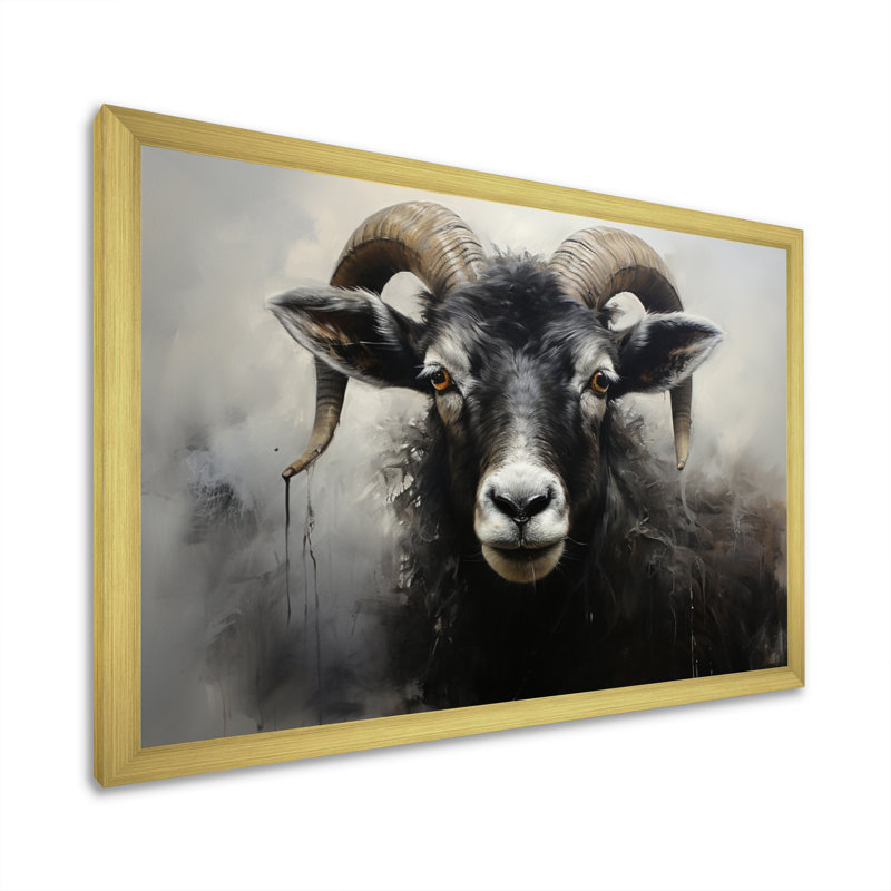 Charcoal Sheep Beauty II - imprimé, H 16 po x l 32 po x P 1 po, Cadre doré à une seule photo