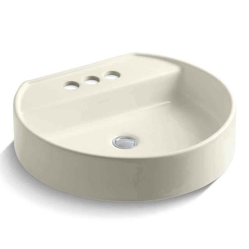 Chord Wading Pool Vessel Bathroom Sink, Biscuit, Robinet à large entraxe