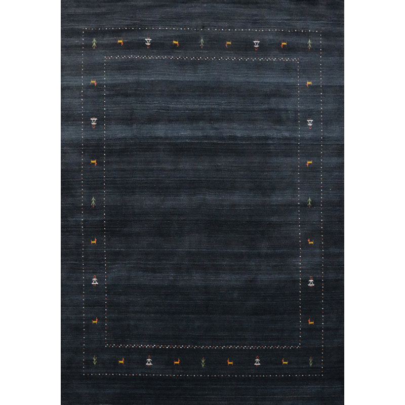 Tapis bleu foncé fait à la main de style Gabbeh 8 x 10