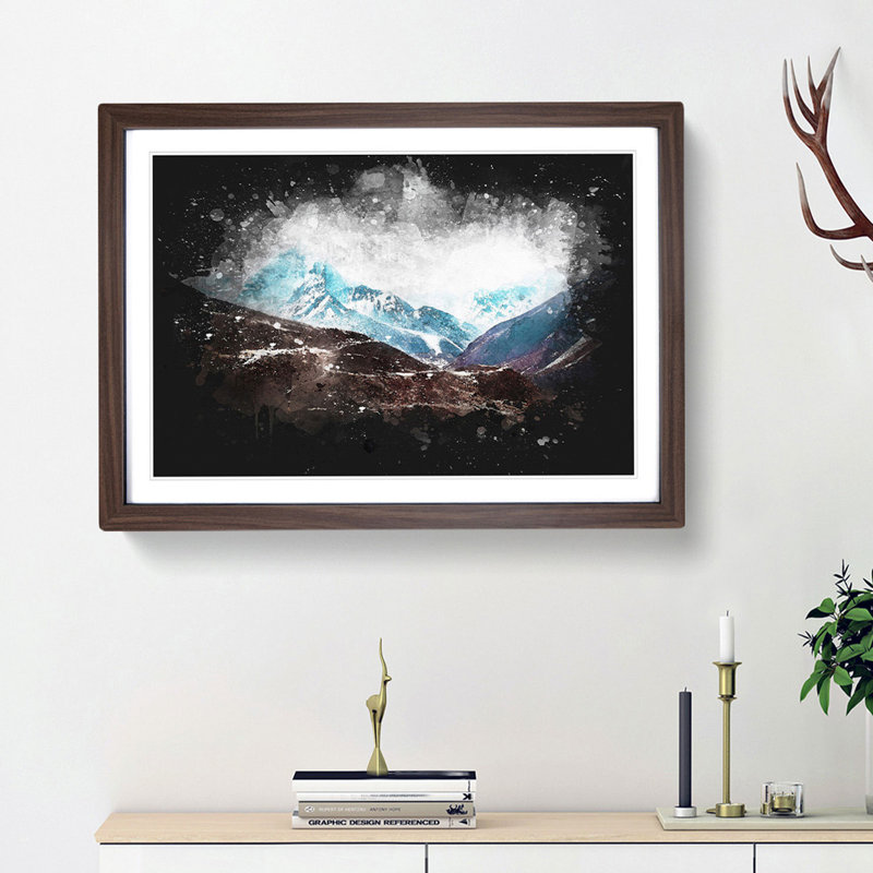Mount Everest in the Himalayas - Picture Frame Painting Print, 62cm H x 87cm W x 2cm D, Walnut Framed