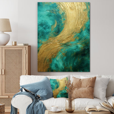 «Gold Teal Oceans Alchemy Spiral IV», reproduction d'art sur toile