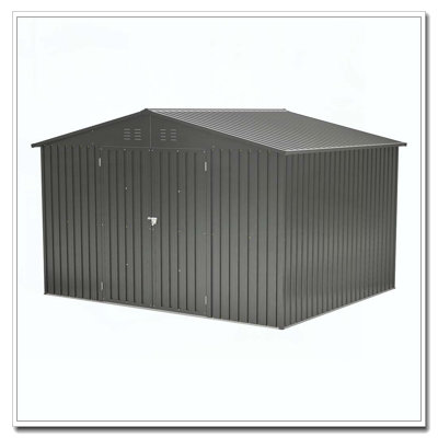 Remise de rangement extérieure 10 pi x 8 pi, remise en métal toutes saisons avec portes verrouillables, remise à outils pour le jardin, le patio, la cour arrière, la pelouse, noir