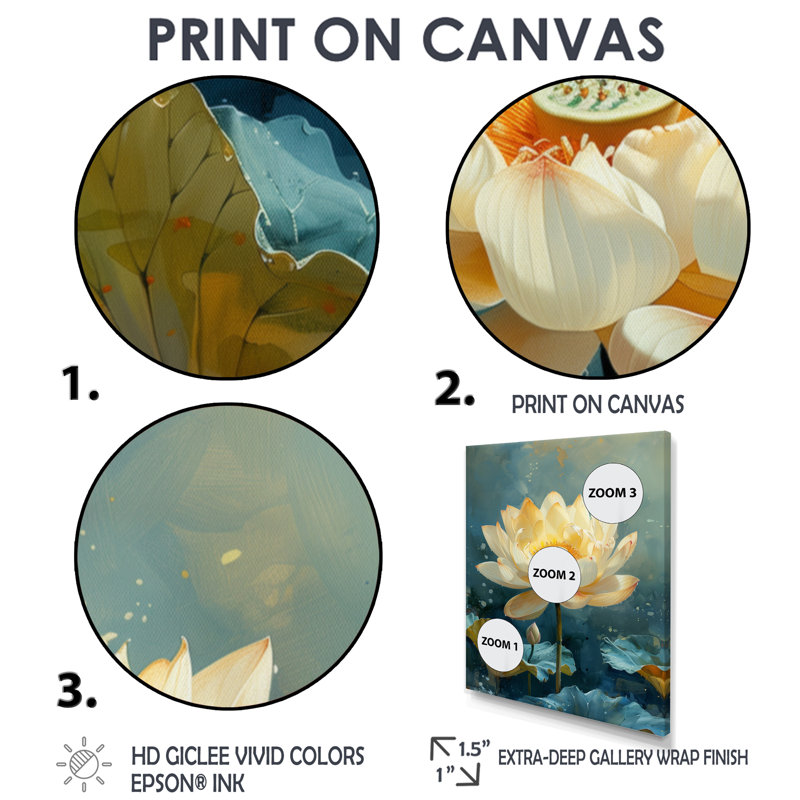 Étang de lotus beige et bleu au printemps, Cadre flottant noir, H 24 po x l 32 po
