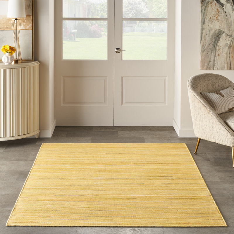 Anerinda Solid Hand Loomed Wool/Cotton Area Rug in Yellow, Rectangle 5'3" x 7'5"
