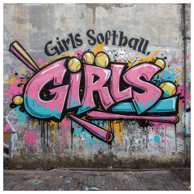 Tapis de bain filles Softball Graffiti, L 34 po x L 21 po