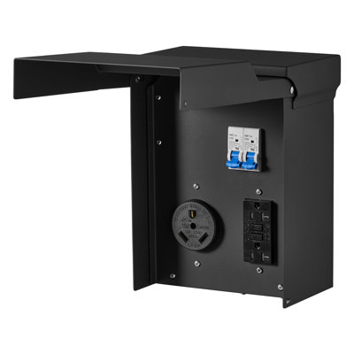 30 20 Amp RV Temporary Power Outlet Box Electrical Panel with Breaker, Weatherproof Electrical Outlet Box, with Prewired 30 Amp & 20 Amp GFCI Receptacle, for RV Camper, Travel Trailer, Motorhome