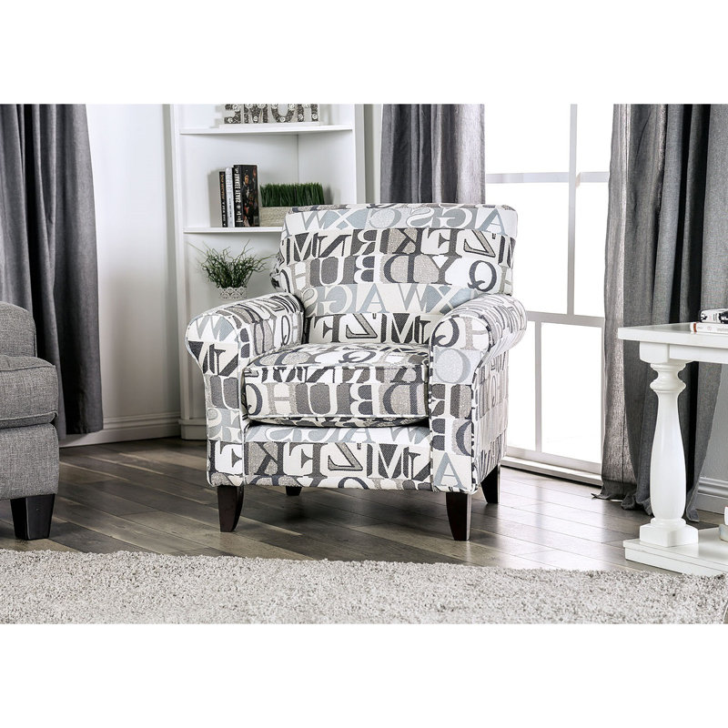 1Pc Chair Letter Pattern  Medium Density Foam Wooden Legs Transitional Primary Living Room Furniture