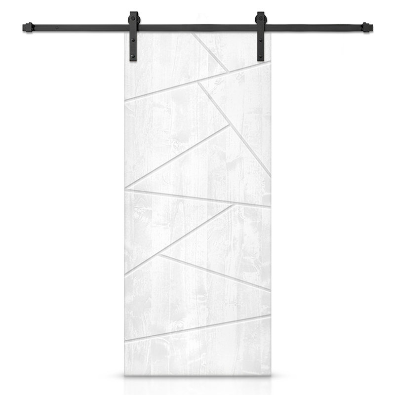 Porte de grange en bois massif lambrissé et métal, Blanc, H 96 po x l 30 po
