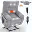 Grand fauteuil inclinable électrique gris à deux moteurs à massage à position grise avec porte-gobelets dissimulés, à télécommande électrique, à fermeté moyenne et robuste-126804376