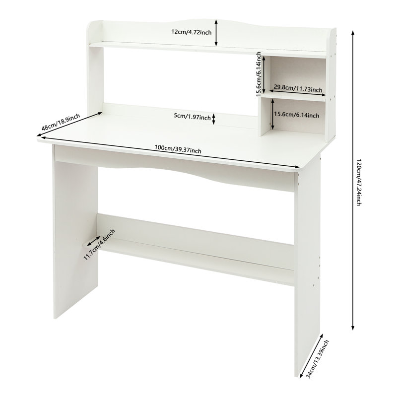 Computer Desk With Bookshelf - 39.37" X 18.9" Desktop Size, White