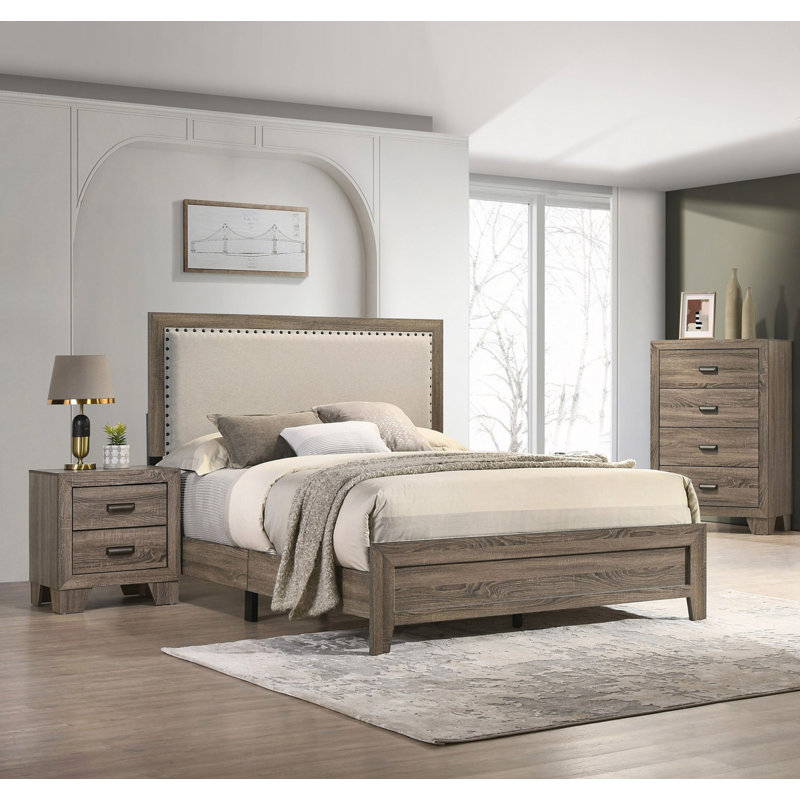 Mobilier de chambre à coucher en bois, Gris, Grand lit