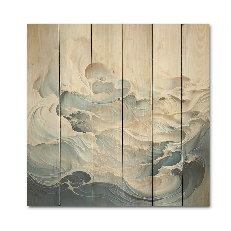 Vagues de sérénité - Art montagnard sur bois de pin naturel, H 15 po x l 15 po