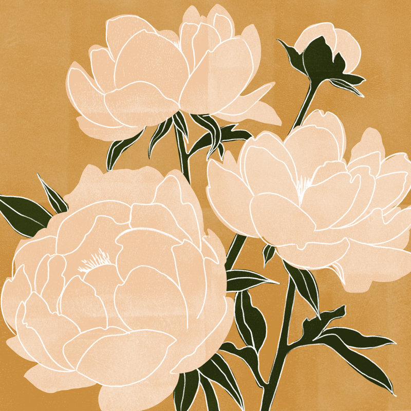 Modern Peony II par Emma Scarvey - peinture sur toile tendue, H 12 po x l 12 po